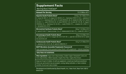 Supplement facts label on a green background